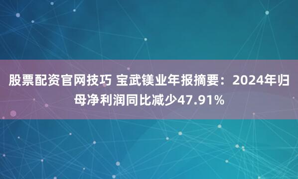 股票配资官网技巧 宝武镁业年报摘要：2024年归母净利润同比减少47.91%